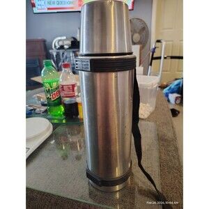 Vintage Stainless Steel Vacuum Thermos w Cup Lid Strap – Made in India